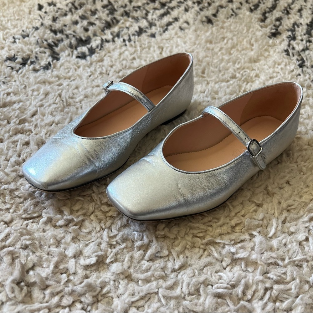 J. Crew Silver Leather Mary Janes - Picture 2 of 14